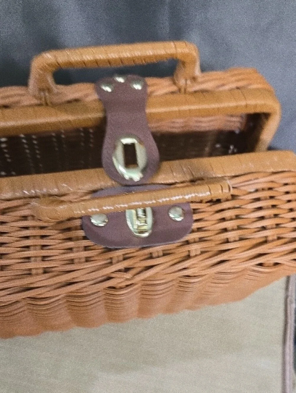 Woven Rattan Picnic Handbag in Warm Tan